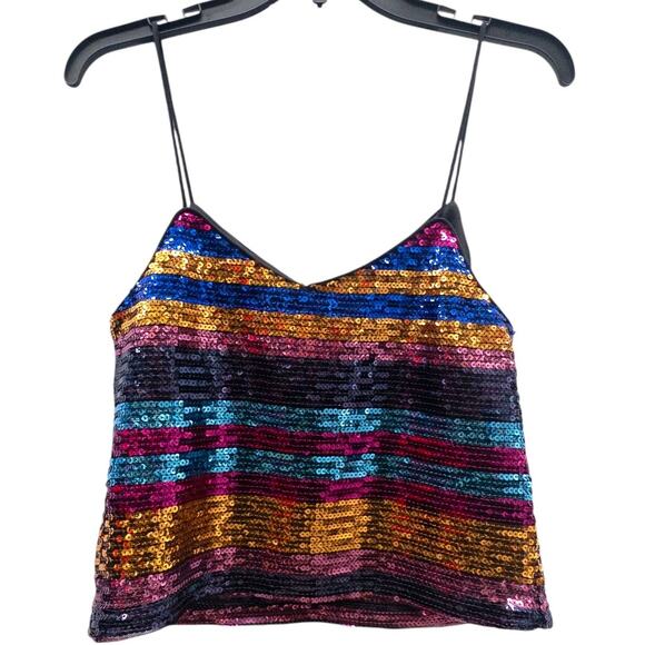 WAYF  Sequin Cami Tank Top Spaghetti Strap Fuchsia Stripe Women's Small - Picture 4 of 6